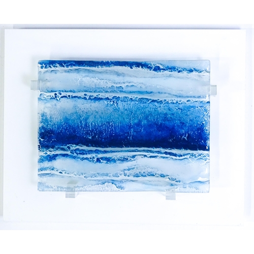 313 - Three Stephen Hall fused glass sculptures. Two signed to reverse. Largest approx. 27 1/4