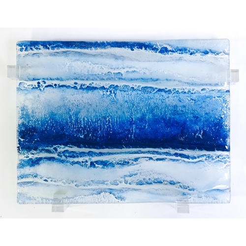 313 - Three Stephen Hall fused glass sculptures. Two signed to reverse. Largest approx. 27 1/4