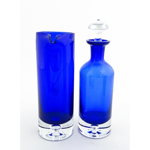 314 - Two Polish Krosno blue glass items comprising a lemonade / water jug, and a decanter. Decanter appro... 