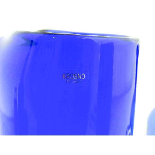 314 - Two Polish Krosno blue glass items comprising a lemonade / water jug, and a decanter. Decanter appro... 