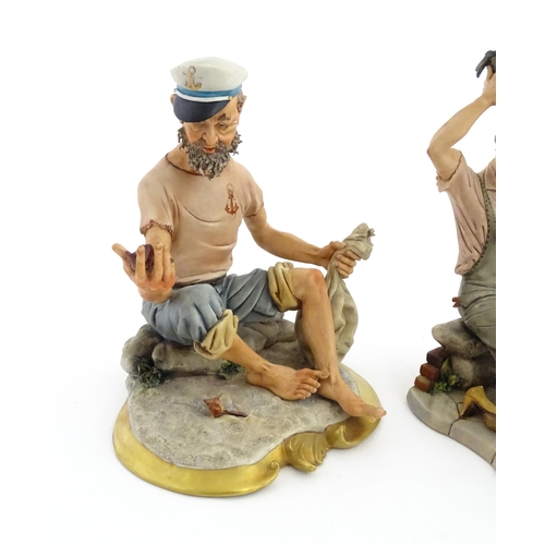 190 - Three Capodimonte figures comprising a model of a sailor, a cobbler, and a tramp with needle and thr... 