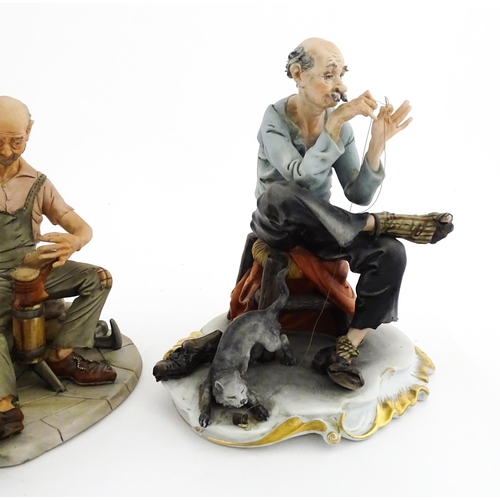 190 - Three Capodimonte figures comprising a model of a sailor, a cobbler, and a tramp with needle and thr... 