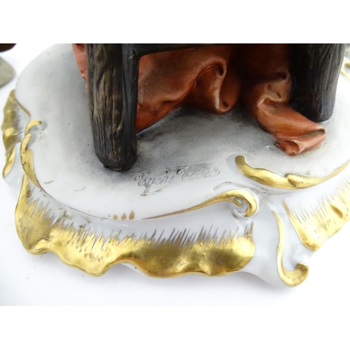 190 - Three Capodimonte figures comprising a model of a sailor, a cobbler, and a tramp with needle and thr... 