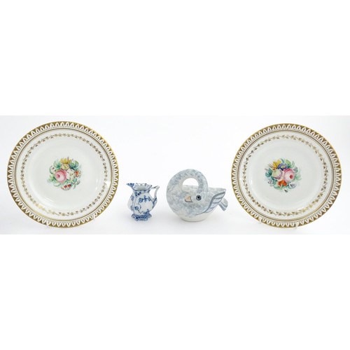 193 - Assorted ceramics to include a pair of Victorian plates with hand painted flowers to centre and gilt... 