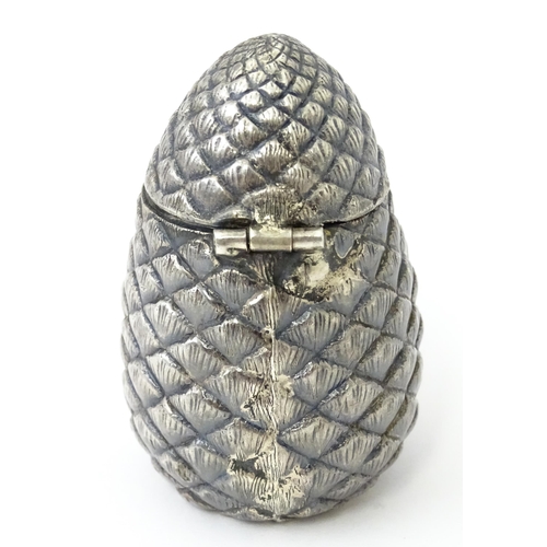 337 - A novelty silver mustard pot of pine cone form hallmarked Sheffield c. 1900, maker George Wish. Toge... 