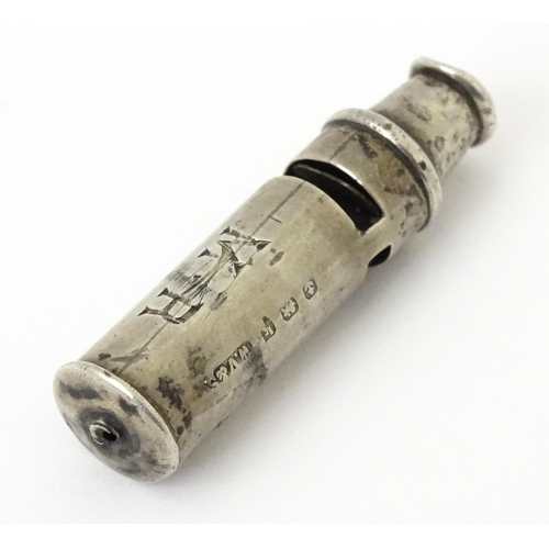 343 - A silver whistle hallmarked Birmingham 1909, maker William Vale & Sons. Approx. 1 1/2