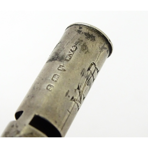343 - A silver whistle hallmarked Birmingham 1909, maker William Vale & Sons. Approx. 1 1/2