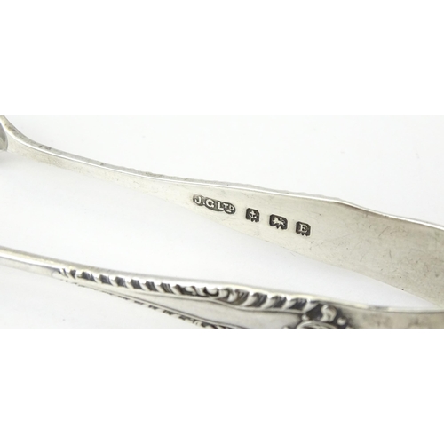 356 - Silver sugar tongs with engraved decoration, hallmarked Birmingham 1929, maker Joseph Gloster Ltd. A... 