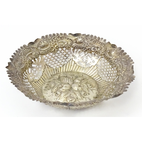 358 - A silver bon bon dish with embossed and pierced decoration, hallmarked Birmingham 1894, maker George... 