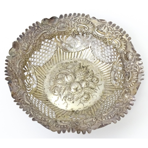 358 - A silver bon bon dish with embossed and pierced decoration, hallmarked Birmingham 1894, maker George... 