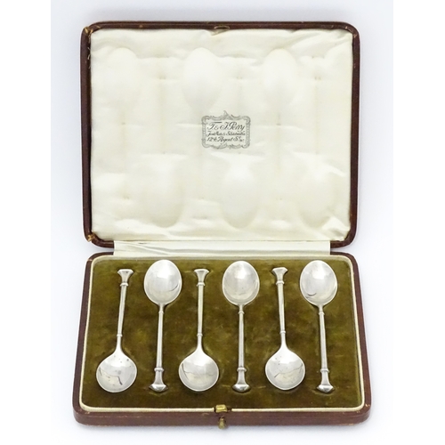 527 - A cased set of six silver teaspoons hallmarked Birmingham 1927, maker Docker & Burn. Spoons approx. ... 