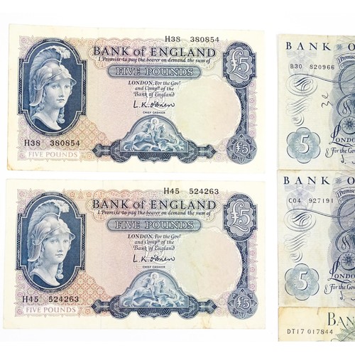 A quantity of Bank of England banknotes comprising pre-1960 £5 / five ...