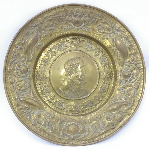 3 - A quantity of brass and copper to include a copper kettle, teapot and jug together with a large bras... 