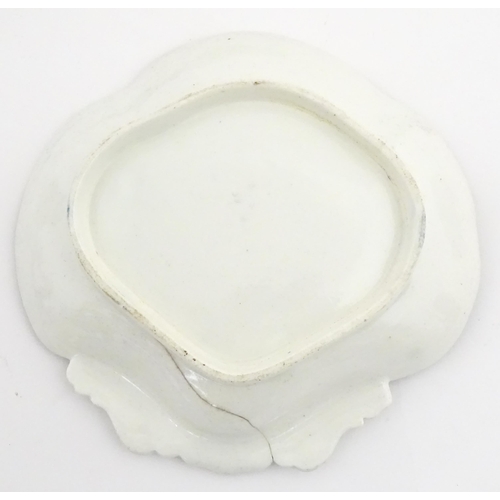 89 - Three 18thC wares comprising a Caughley dessert dish of shaped form decorated in the Full Nanking pa... 