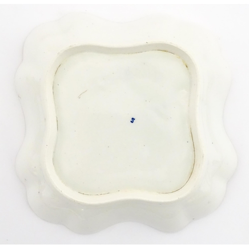 89 - Three 18thC wares comprising a Caughley dessert dish of shaped form decorated in the Full Nanking pa... 