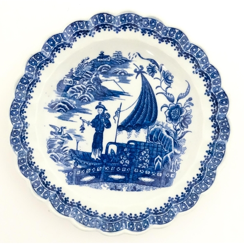 89 - Three 18thC wares comprising a Caughley dessert dish of shaped form decorated in the Full Nanking pa... 