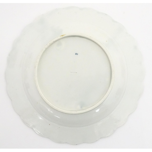 89 - Three 18thC wares comprising a Caughley dessert dish of shaped form decorated in the Full Nanking pa... 