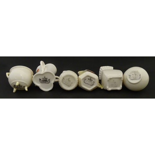 105 - Six Belleek crested china wares to include three for Limerick, one for Larne, Belfast and Dublin. Ea... 