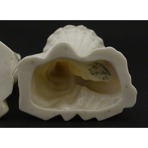 97 - A Belleek Indian Corn spill vase, with First Period mark under. Together with a Belleek Rock spill v... 
