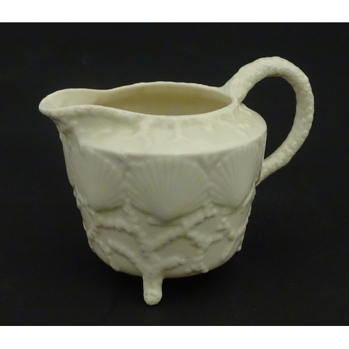 99 - Six Belleek wares in the New Shell Yellow pattern to include plate, milk jug, tray and dishes. To in... 