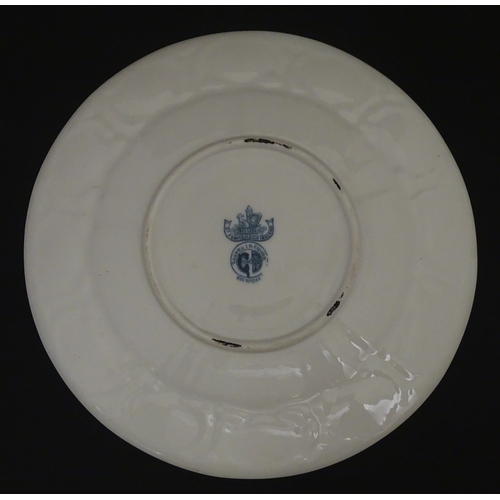 99 - Six Belleek wares in the New Shell Yellow pattern to include plate, milk jug, tray and dishes. To in... 