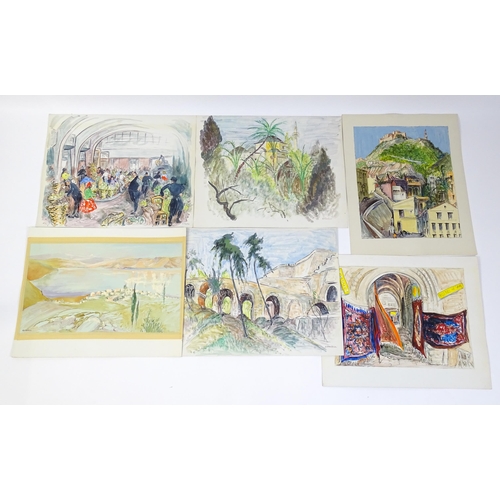 1914 - A collection of watercolours / gouaches by Ivy Theresa Attwell (1895-1985) to include a market scene... 