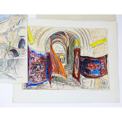 1914 - A collection of watercolours / gouaches by Ivy Theresa Attwell (1895-1985) to include a market scene... 