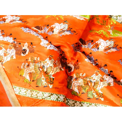 31 - A quantity of assorted textiles to include a 20thC needlework sample with letters of the alphabet by... 