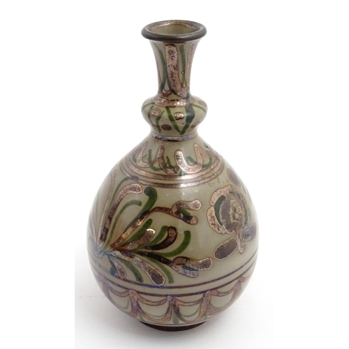 91 - A Continental vase with knop detail to neck with banded lustre decoration. Approx. 7 1/4