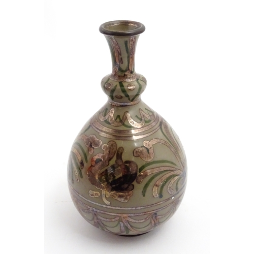 91 - A Continental vase with knop detail to neck with banded lustre decoration. Approx. 7 1/4