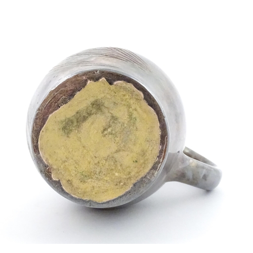 183 - An Arts & Crafts Farnham pottery style owl jug with silver plate overlay. Unmarked. Manner of Libert... 