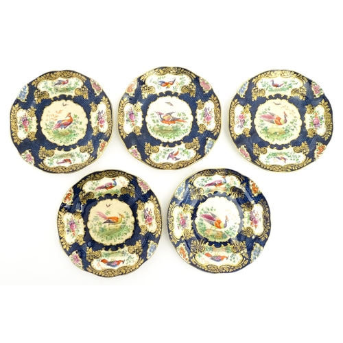 206A - A quantity of Booths dessert service wares in the Scale Blue pattern, decorated with flowers and exo... 