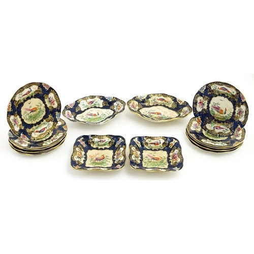 206A - A quantity of Booths dessert service wares in the Scale Blue pattern, decorated with flowers and exo... 
