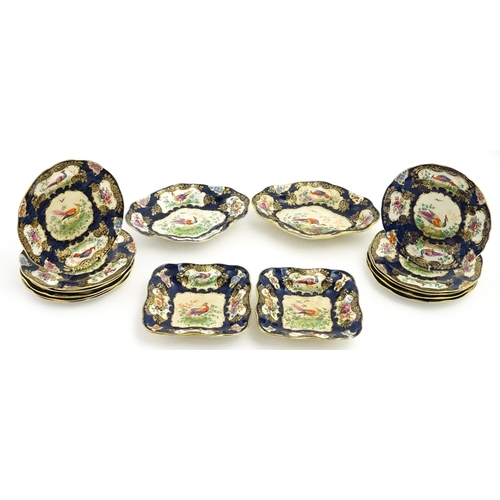 206A - A quantity of Booths dessert service wares in the Scale Blue pattern, decorated with flowers and exo... 