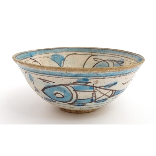 210 - A Continental bowl with decorated with fish and flowers. Approx. 3 1/2