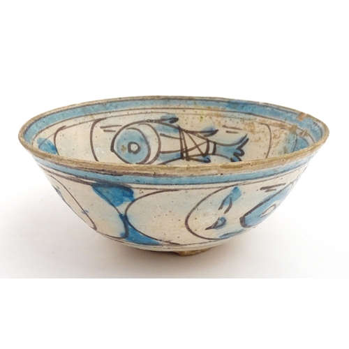 210 - A Continental bowl with decorated with fish and flowers. Approx. 3 1/2