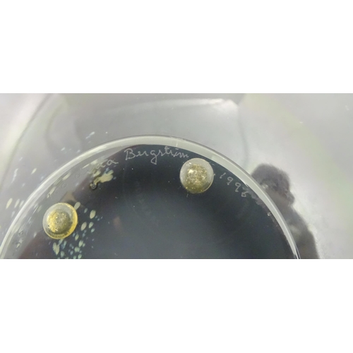 231 - An Orrefors Expo glass footed dish by Lena Bergstrom. Signed and dated 1996 under, etched Orrefors E... 