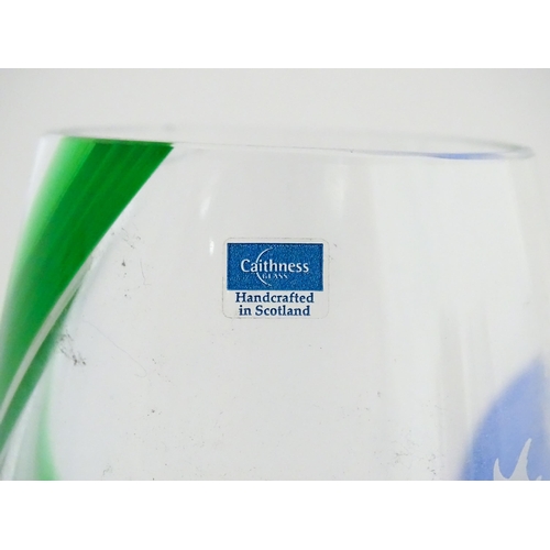 315 - Assorted glassware to include a ' Devon Blue' vase by Dartington, a Caithness glass vase with Robin ... 