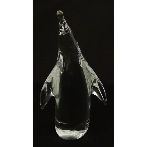 318 - Two Swedish art glass figures /  paperweights, one formed as a penguin and signed under FM Ronneby S... 