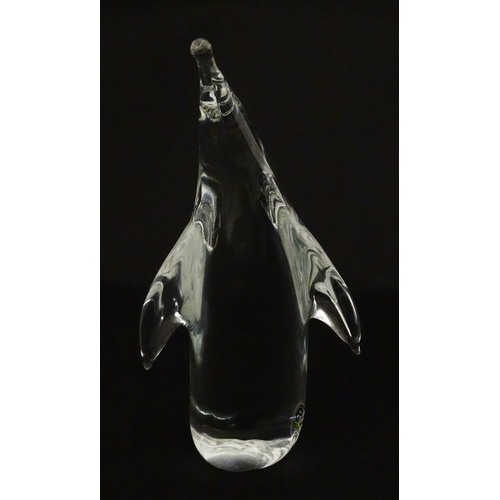 318 - Two Swedish art glass figures /  paperweights, one formed as a penguin and signed under FM Ronneby S... 