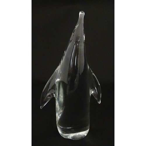 318 - Two Swedish art glass figures /  paperweights, one formed as a penguin and signed under FM Ronneby S... 