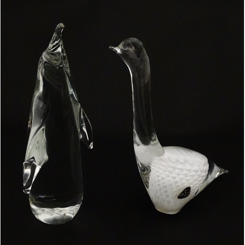 318 - Two Swedish art glass figures /  paperweights, one formed as a penguin and signed under FM Ronneby S... 