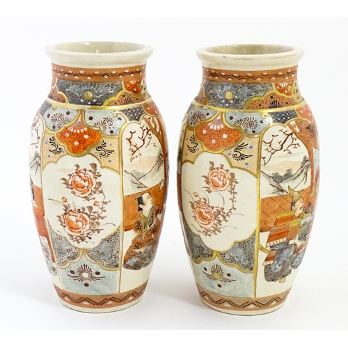 59 - A pair of Japanese Satsuma vases decorated with an Imperial figure and attendants, and a female figu... 