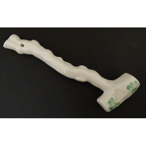 85 - A quantity of Belleek to include an Art Nouveau style butter dish with harpist lady and shamrock det... 