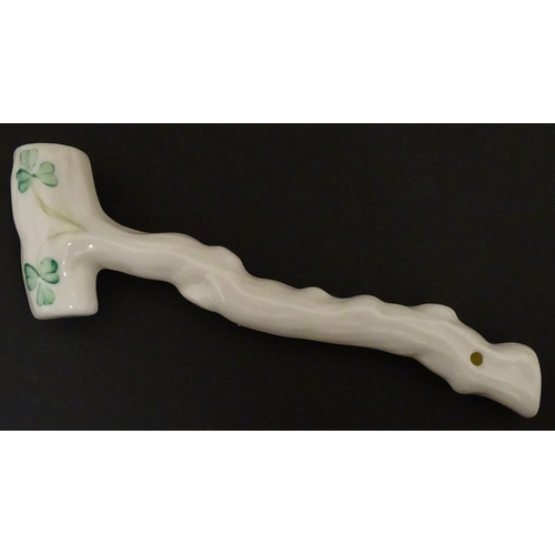 85 - A quantity of Belleek to include an Art Nouveau style butter dish with harpist lady and shamrock det... 