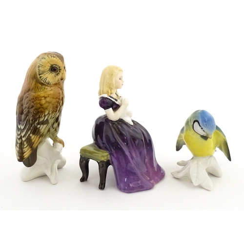 181 - Two Karl Ens models of birds comprising an owl and a blue tit. Together with a Royal Doulton model A... 