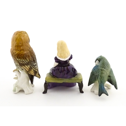 181 - Two Karl Ens models of birds comprising an owl and a blue tit. Together with a Royal Doulton model A... 