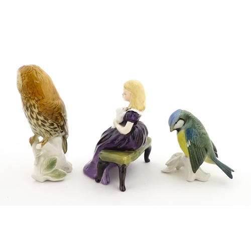 181 - Two Karl Ens models of birds comprising an owl and a blue tit. Together with a Royal Doulton model A... 