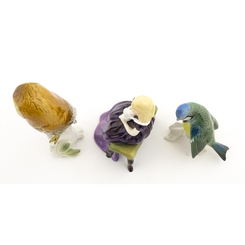 181 - Two Karl Ens models of birds comprising an owl and a blue tit. Together with a Royal Doulton model A... 