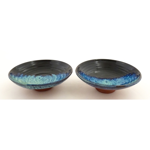 187 - Two Rupert Blamire studio pottery footed dishes. Marked under with maker's marks. Approx. 6